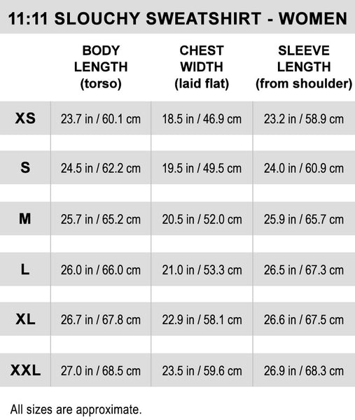 11:11 WILLOW SOUL Slouchy Sweatshirt Size Guide