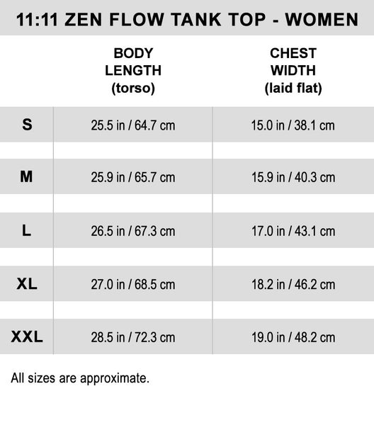 11:11 WILLOW SOUL Zen Flow Tank Top Size Guide
