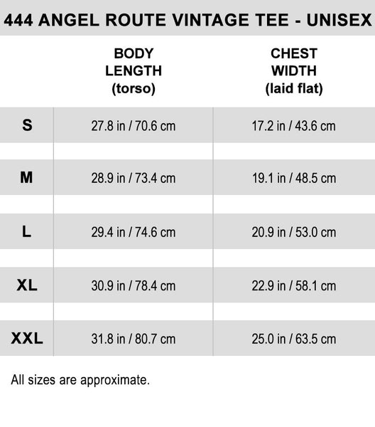 444 WILLOW SOUL Angel Route Tshirt Size Guide