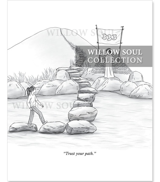333: An angel appears on a stone path and holds a 333 sign to reveal the spiritual meaning of 333.