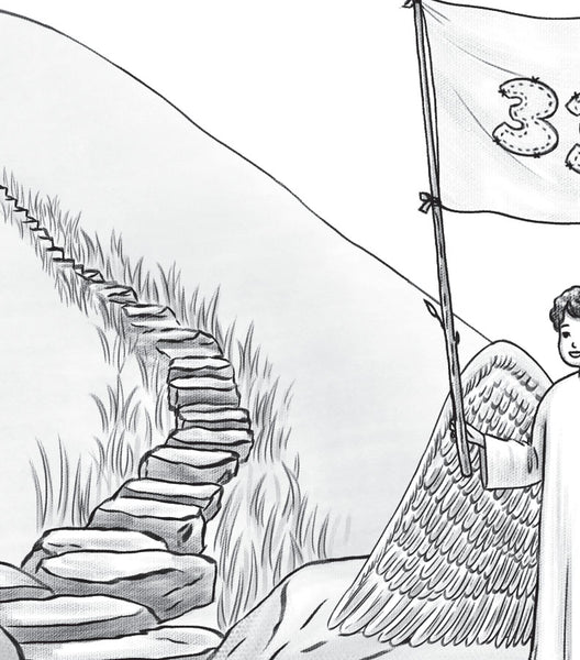 333: An angel appears on a stone path and holds a 333 sign to reveal the spiritual meaning of 333.